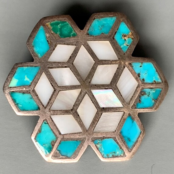 Zuni Turquoise Inlay Brooch - image 5