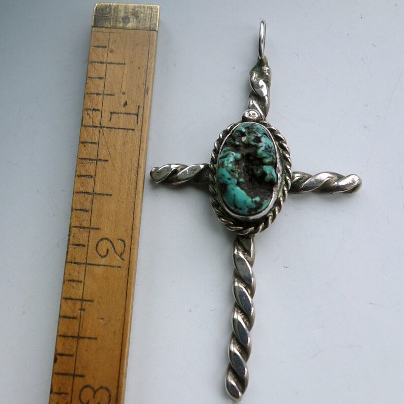 Native American Sea Foam Turquoise Sterling Silver Cross Pendant image 5