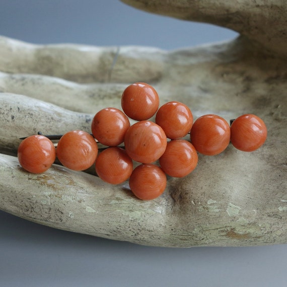 Victorian Italian Salmon  Coral Button Brooch - image 2