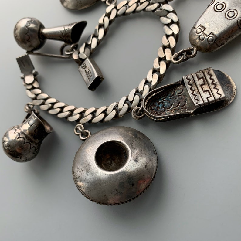 Vintage Sterling Mexico Charm Bracelet Heavy Large Charms Etsy 日本