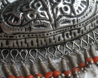 Coral Tribal Silver Pendant Necklace