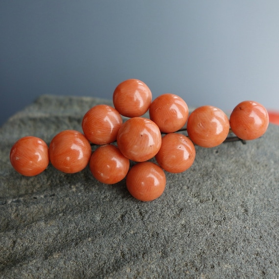 Victorian Italian Salmon  Coral Button Brooch - image 1