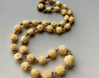 Antique Carved China Bone Bead Necklace