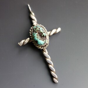 Native American Sea Foam Turquoise Sterling Silver Cross Pendant image 7