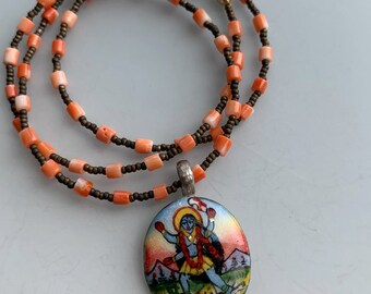 Kali the Destroyer Enamel Coral Necklace