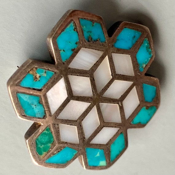 Zuni Turquoise Inlay Brooch - image 1