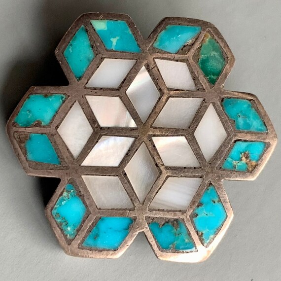 Zuni Turquoise Inlay Brooch - image 6