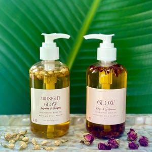 Glow Body Oil with Argon Oil 8 oz - Moisturizing Body Oil - Infused Body Oil - Jasmine and Juniper Body Oil - Rose and Geranium Body Oil