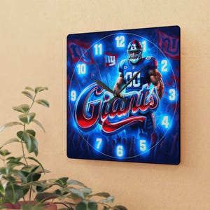 New York Giants Acrylic Wall Clock, Sports Decor, Fan Gift, Home Office Decoration, NFL Accessories, Football Merchandise