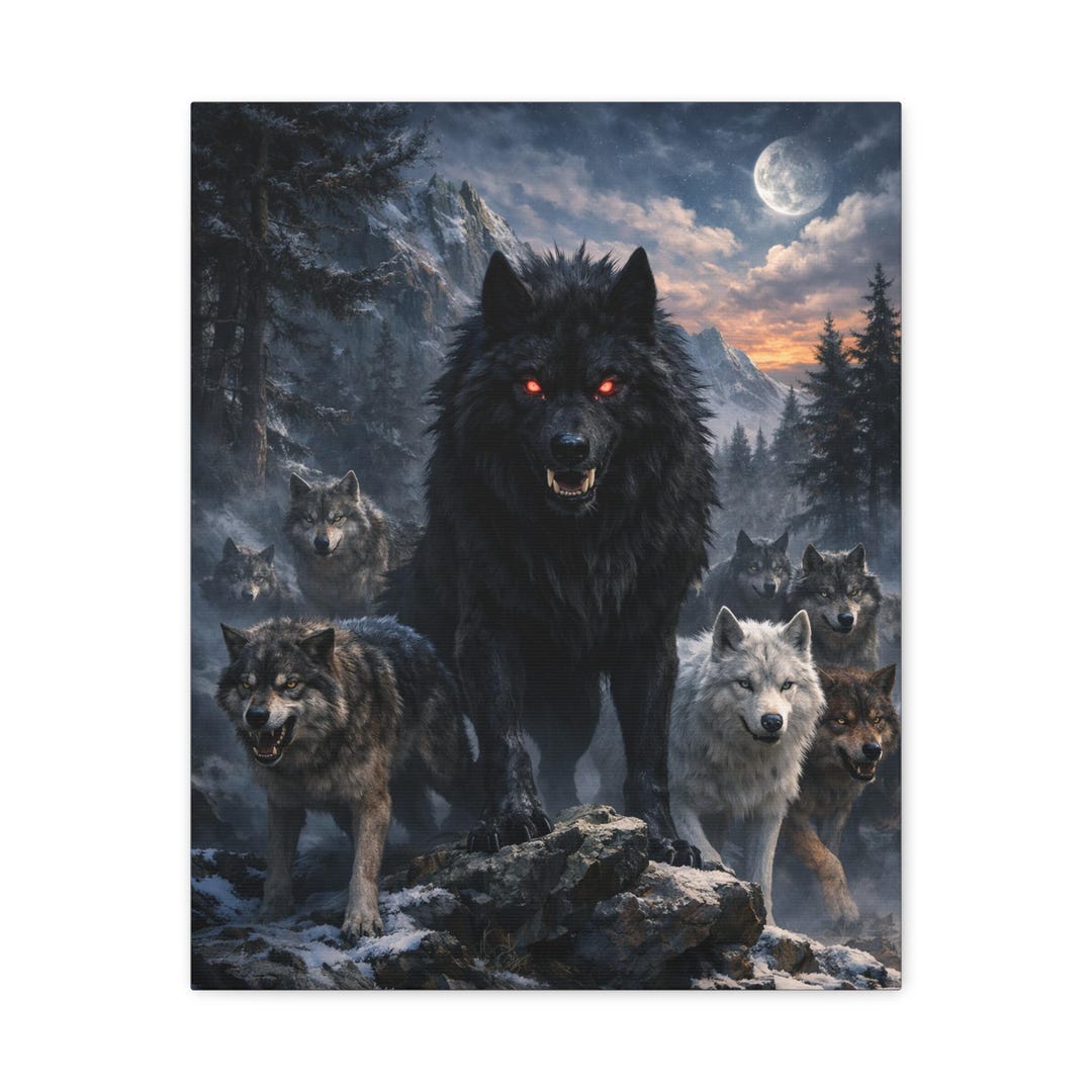 Canvas Alpha Dire Wolf Leads the Pack Canvas, the Moon Lifts Over the ...