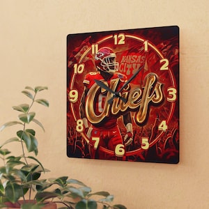 Kansas City Chiefs Acrylic Wall Clock, Sports Home Decor, NFL Gift, Fan Wall Art, Unique Clock
