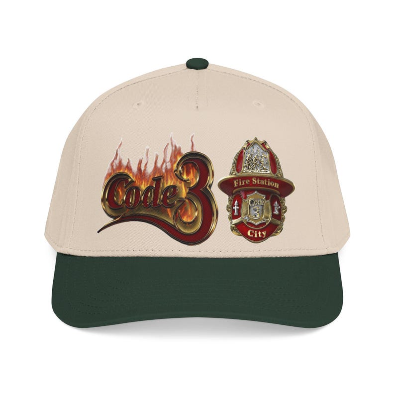 Code 3 Firefighter Emergency code printed Emblem Baseball Cap, Fire Station Badge, Flames image 2