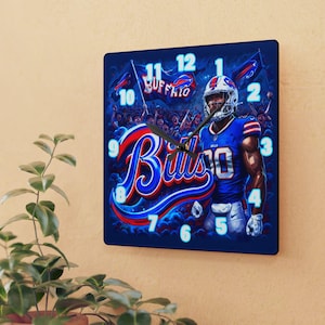 Buffalo Bills Acrylic Wall Clock, Sports Decor, NFL Gift, Home Accents, Football Fan Essentials, Game Day Decoration,style