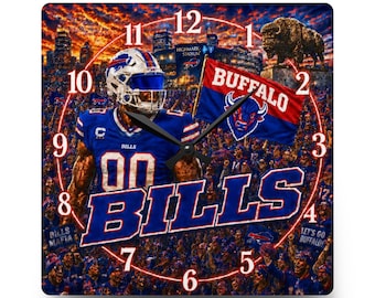 Buffalo Bills spirit fan Football Acrylic Wall Clock, Team Logo Stadium Design