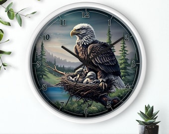 Clock Eagle Nest Nature Wall Clock, Wildlife Home Decor, bedrooms, living rooms office, dens, gift