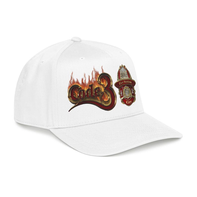 Code 3 Firefighter Emergency code printed Emblem Baseball Cap, Fire Station Badge, Flames image 12
