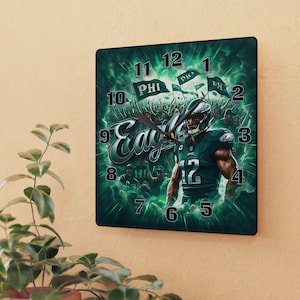Eagles Acrylic Wall Clock | Sports Decor, Gift for Football Fans, Home Office Wall Art, Philadelphia Eagles Merchandise, Game Day Decor
