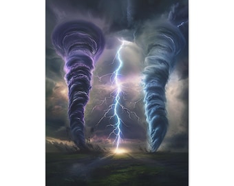 Stampa artistica su tela con tornado tempestoso e fulmini, regalo per gli amanti del meteo