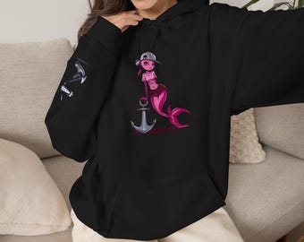 Pinkfarbener Meerjungfrauen-Hoodie mit Anker | Nautischer Ozean-Ärmelanklinke