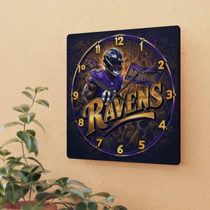 Baltimore Ravens Acrylic Wall Clock | NFL Decor, Sports Gift, Game Day Essential, Home Office Wall Art, Football Fan Clock