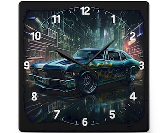 1972 Nova Classic Car Acrylic Wall Clock, Automotive Art