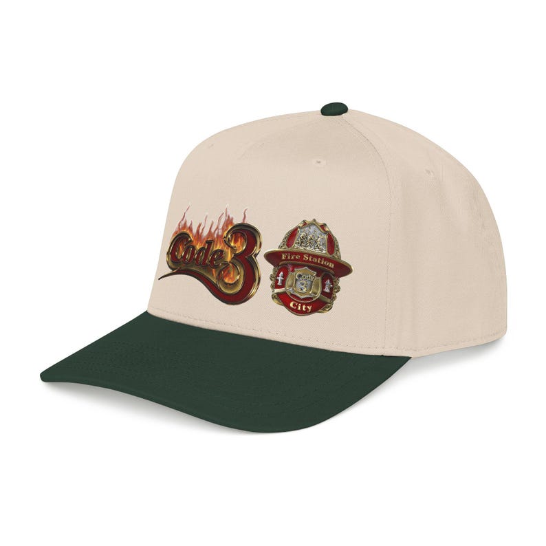 Code 3 Firefighter Emergency code printed Emblem Baseball Cap, Fire Station Badge, Flames image 4