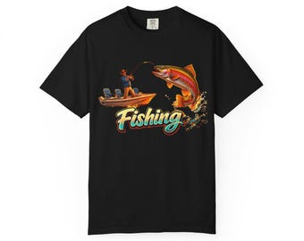 T-shirt Fishing T-shirt Angler Graphic Teem old, vintage inspired fishing graphic an angler mid cast and a leaping trout