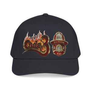 Code 3 Firefighter Emergency code printed Emblem Baseball Cap, Fire Station Badge, Flames