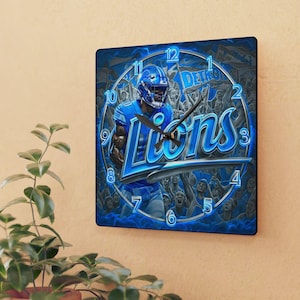 Detroit Lions Acrylic Wall Clock - Sports Decor, Football Fan Gift, Home Office, Game Day, Unique Wall Art