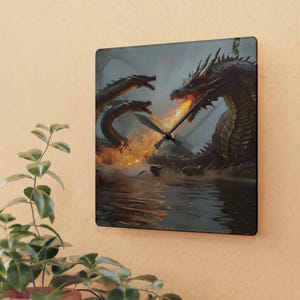 Clock, Wall Clock Dragon Fantasy Acrylic, Mythical Decor, Gift for Gamers, Perfect for Home or Office, Great for Birthdays Personalized