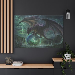 Fantasy Dragon Canvas Art Print, Mystical Wall Decor, Home Decoration, Gift for Fantasy Lovers, Dungeons & Dragons Decor