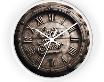 Rustic Coffee Time Wall Clock - Vintage Kitchen Decor