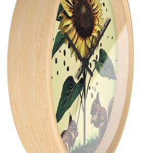 Clock Wall Clock, Gift Sunflower & Squirrel Wall Clock: Nature Decor, Gift for Her, Home Office, Rustic Style, Garden Lovers