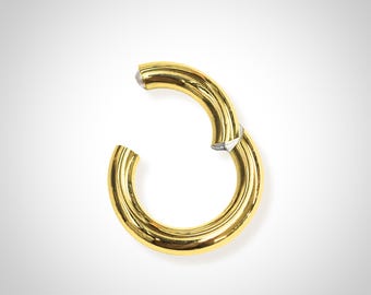 14K Solid Gold and Titanium Hinged Segment Ring: Septum Nose Piercing Jewelry