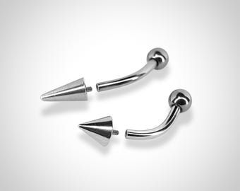 Titanium Vertical Labret: 14g 16g Curved Lip Piercing with Spike/Cone