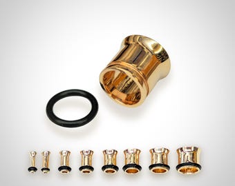 14K Gold Single Flared Plug Ear stretching kit, Ear Tunnel Body Jewellery - 1pc each order