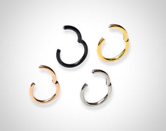 14K Gold and Titanium Septum Clicker: Hinged Nose Ring, Body Jewelry (20G-14G)