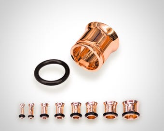 14K Rose Gold Single Flared Plugs Ear stretching Tunnel Body Jewellery - 1pc each order