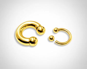 Gold Titanium Prince Albert Ring: Horseshoe Circular Barbell (12G-00G)