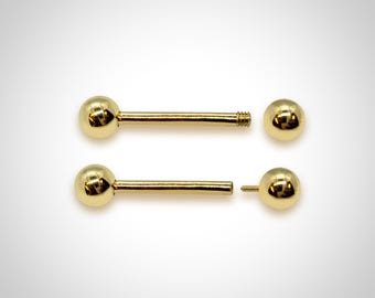 14K Gold Nipple Barbell: Handmade Body Piercing Jewelry (14G/16G)
