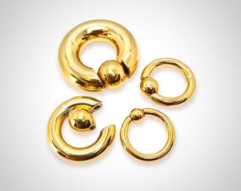 Titanium Gold Prince Albert Ring: Captive Bead Hoop (2G to 00G)