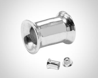 14K White Gold Double Flared Ear Tunnel Plug: Handmade Body Jewelry