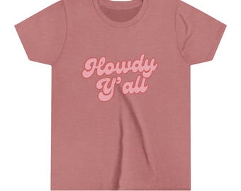 Cowboy Cowgirl Youth T-Shirt, Howdy Y'all Western Horse Rodeo Tee, Equestrian Kids Shirt, Country Western Wear, Rodeo Apparel