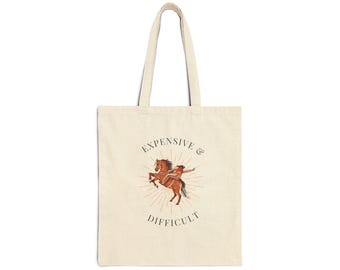 Western Horse Lover Cotton Canvas Tote Bag, equestrian cowgirl cowboy funny design, reusable shopping bag, gift for horse lover,