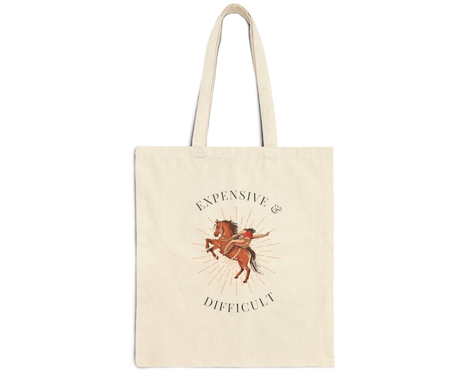 Western Horse Lover Cotton Canvas Tote Bag, equestrian cowgirl cowboy funny design, reusable shopping bag, gift for horse lover,