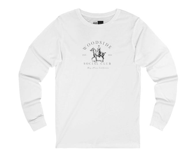 Equestrian Jersey Tee, Woodside Equestrian T-shirt, Horses Long Sleeve Top, California Horse Riding Shirt, Unisex Equestrian Apparel, Equine