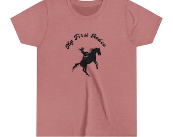 Cowgirl Youth Short Sleeve Tee, My First Rodeo T-Shirt for Horse Lovers, Pony Shirt, Equestrian Clothing, Kids Western Wear