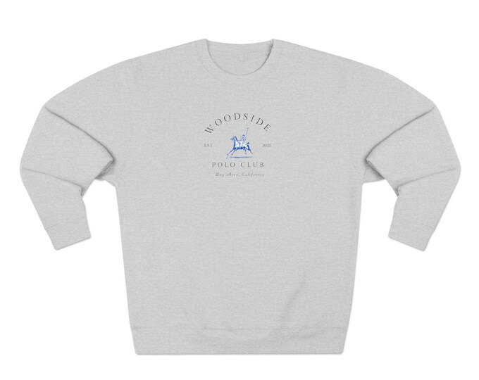 Woodside Polo Club Unisex Crewneck Sweatshirt - Equestrian Vintage Apparel for Horse Lovers, Bay Area Fashion, English Riding Sweatshirt,