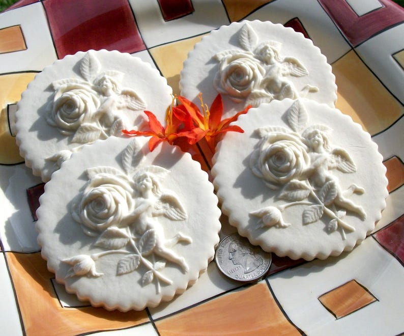 Fairy Mold Paper Casting Mold 541 Small Eifel Fairie with Rose Marzipan Mold Gingerbread Mold Ornament Mold Springerle Mold