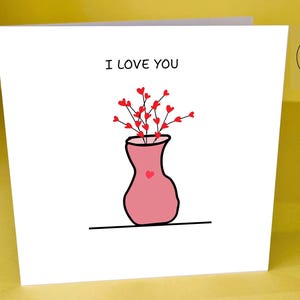 Carte Je t'aime avec des fleurs pour la Saint-Valentin ou n'importe quand - Imprimez sur une carte A4 (pliée en deux) ou 13,5 cm x 13,5 cm (découpe) ou envoyez-la à l'imprimante